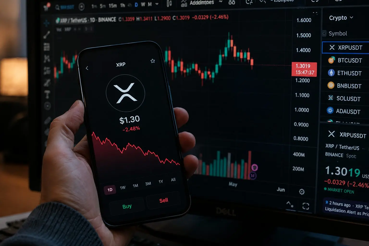 XRP dips below $1.30 as traders watch support levels