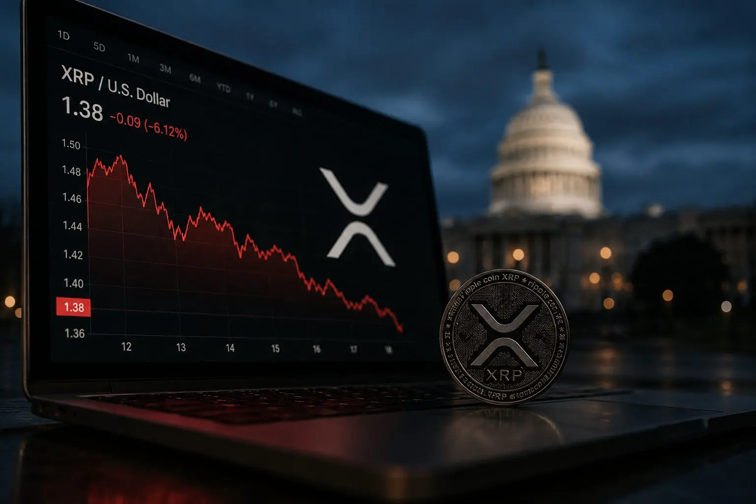 XRP Slides; $1.38, ETF Inflows and Washington on Traders’ Radar