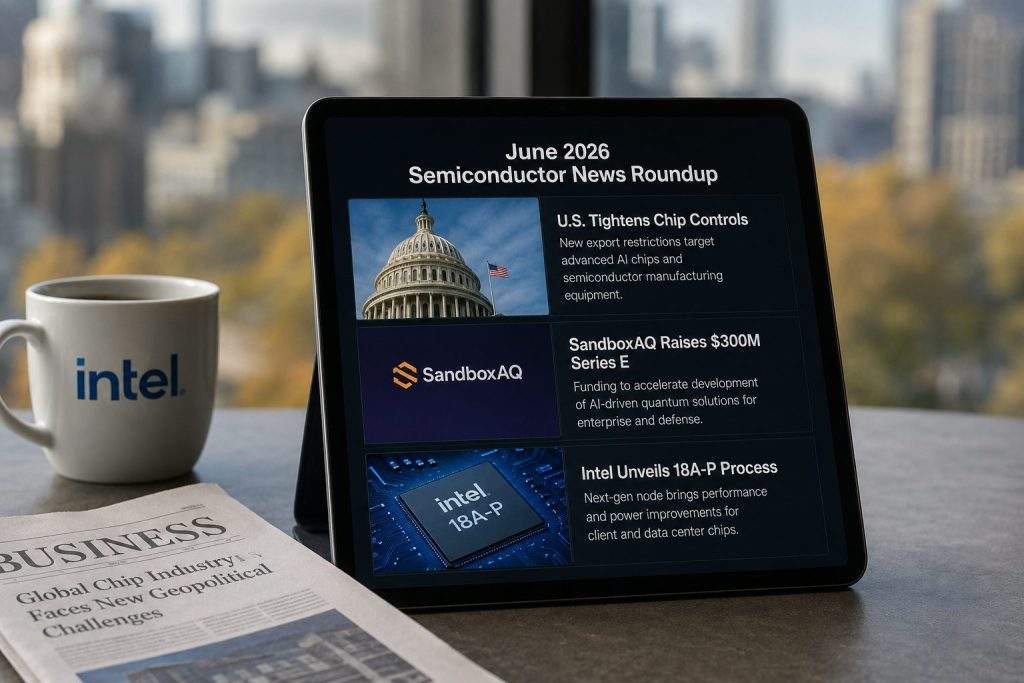June 2026 semiconductor news roundup: U.S. chip controls, SandboxAQ funding and Intel 18A-P