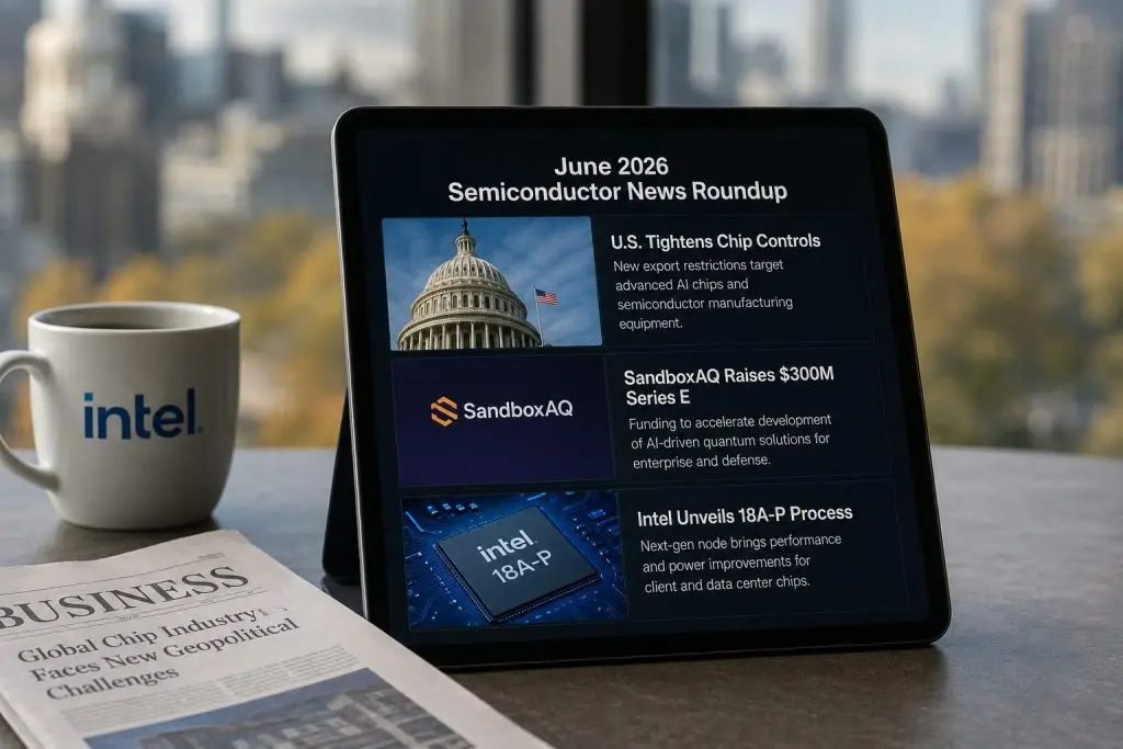 June 2026 semiconductor news roundup: U.S. chip controls, SandboxAQ funding and Intel 18A-P