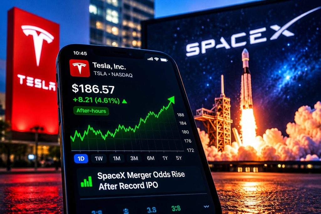 Tesla Draws Attention as Traders Raise SpaceX Merger Bets on Record IPO