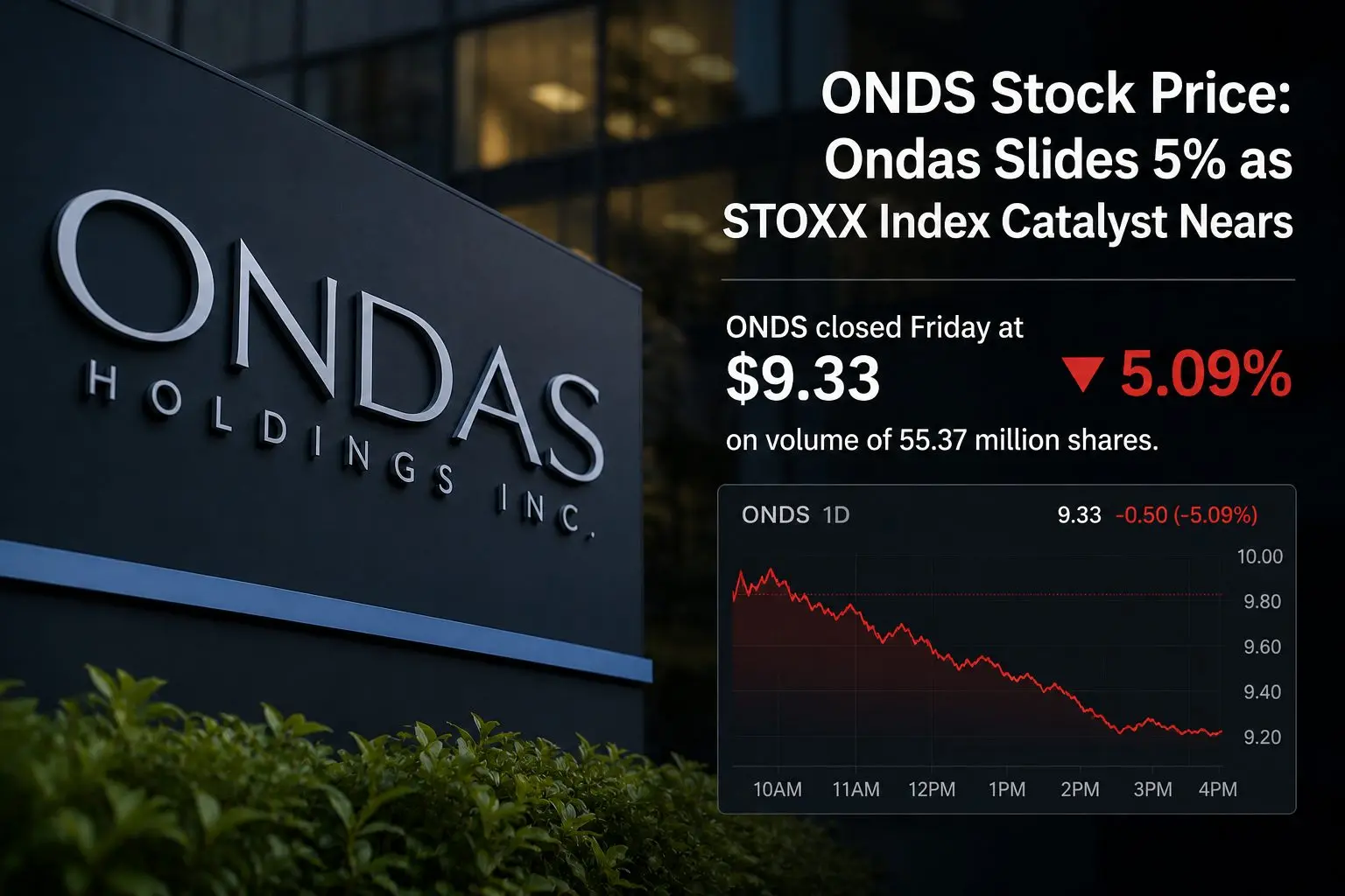 ONDS Stock Price: Ondas Slides 5% as STOXX Index Catalyst Nears