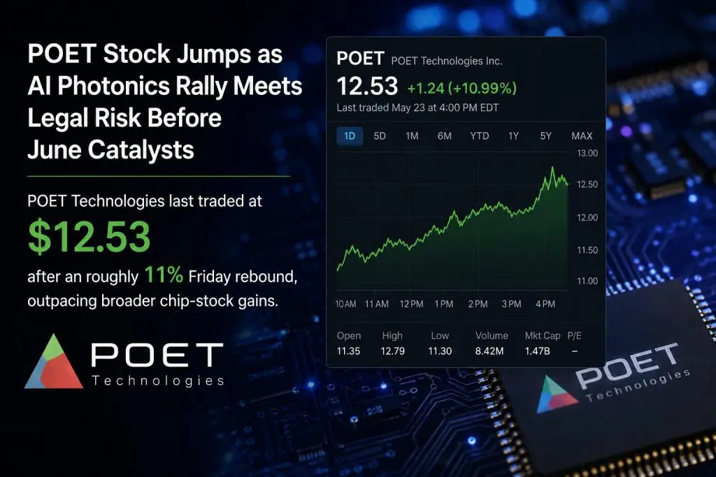 POET Stock Jumps as AI Photonics Rally Meets Legal Risk Before June Catalysts