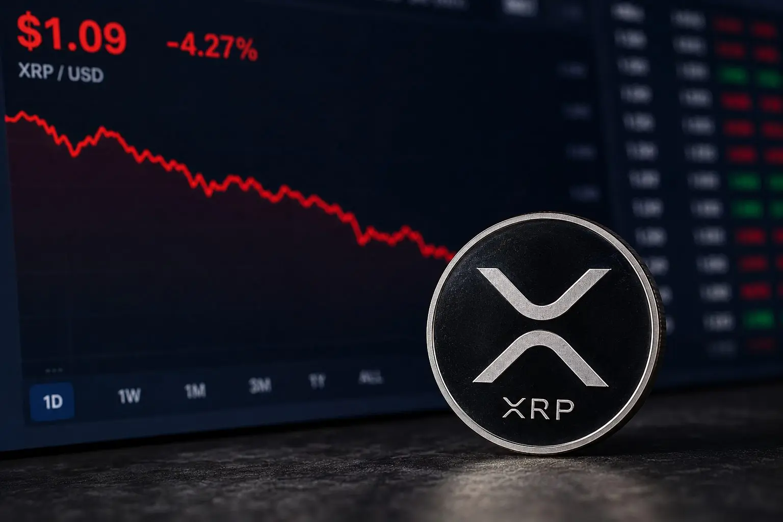 XRP drops under $1.10 as ETF assets lag inflows by $459 million
