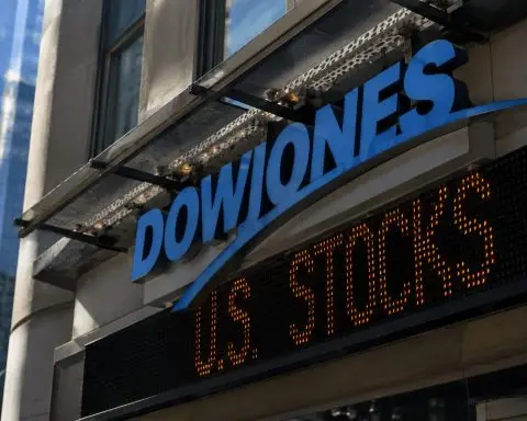 Dow climbs, with four tech giants hiding a 144-point drop from the rest