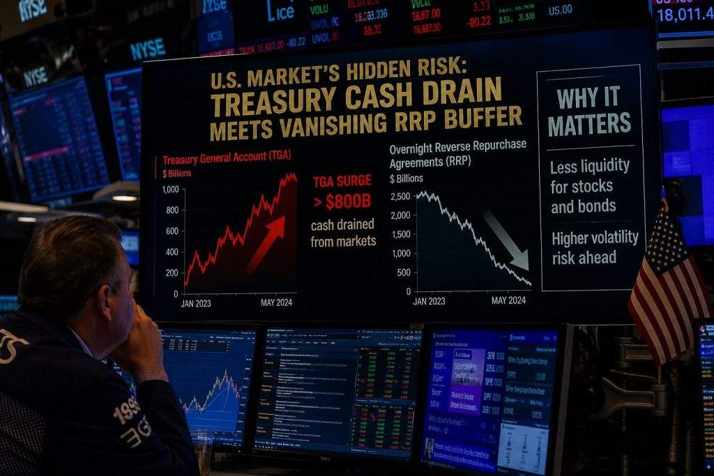 Treasury Cash Needs Combine With RRP Drop, Raising New U.S. Market Risk